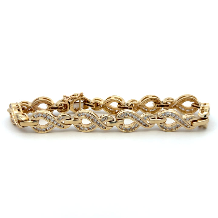 Estate 14K Yellow Gold 3.25ctw Round Diamond Infinity Link Bracelet