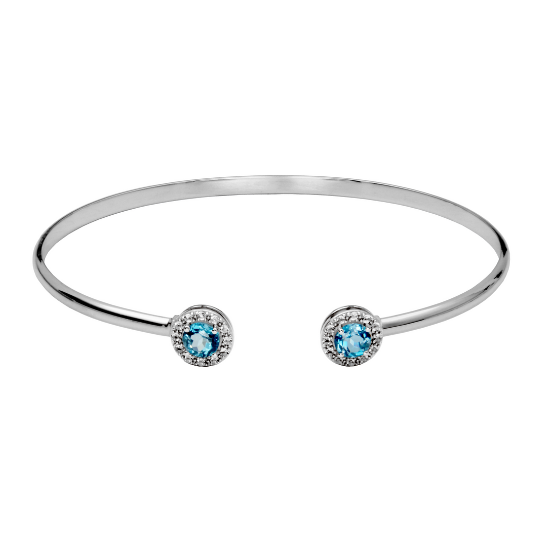 Sterling Silver London Blue Topaz & White Topaz Halo Cuff Bracelet by Samuel B.