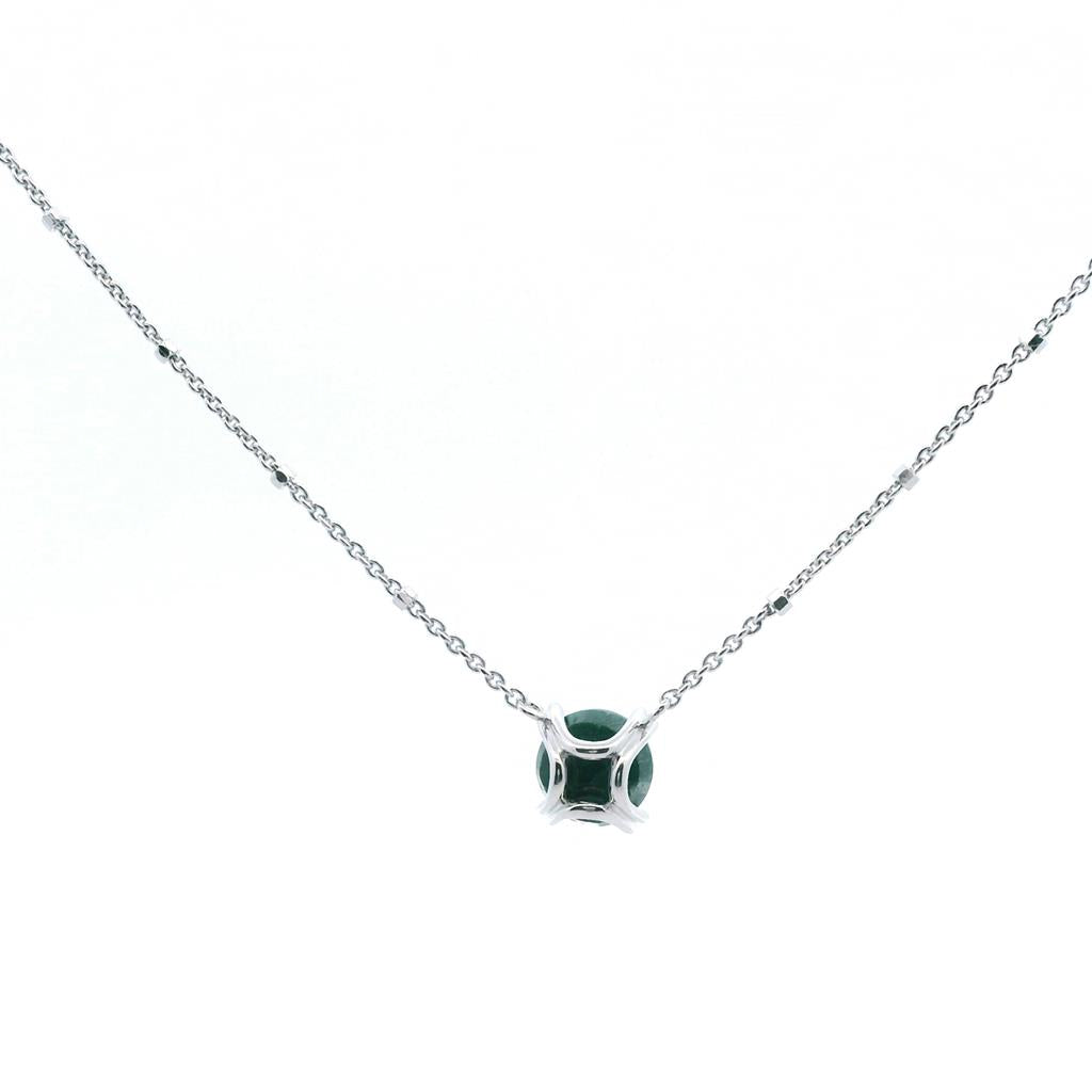 Sterling Silver Rhodium Plated Round Emerald Solitaire with 18" Chain