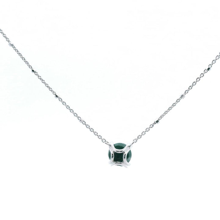 Sterling Silver Rhodium Plated Round Emerald Solitaire with 18" Chain