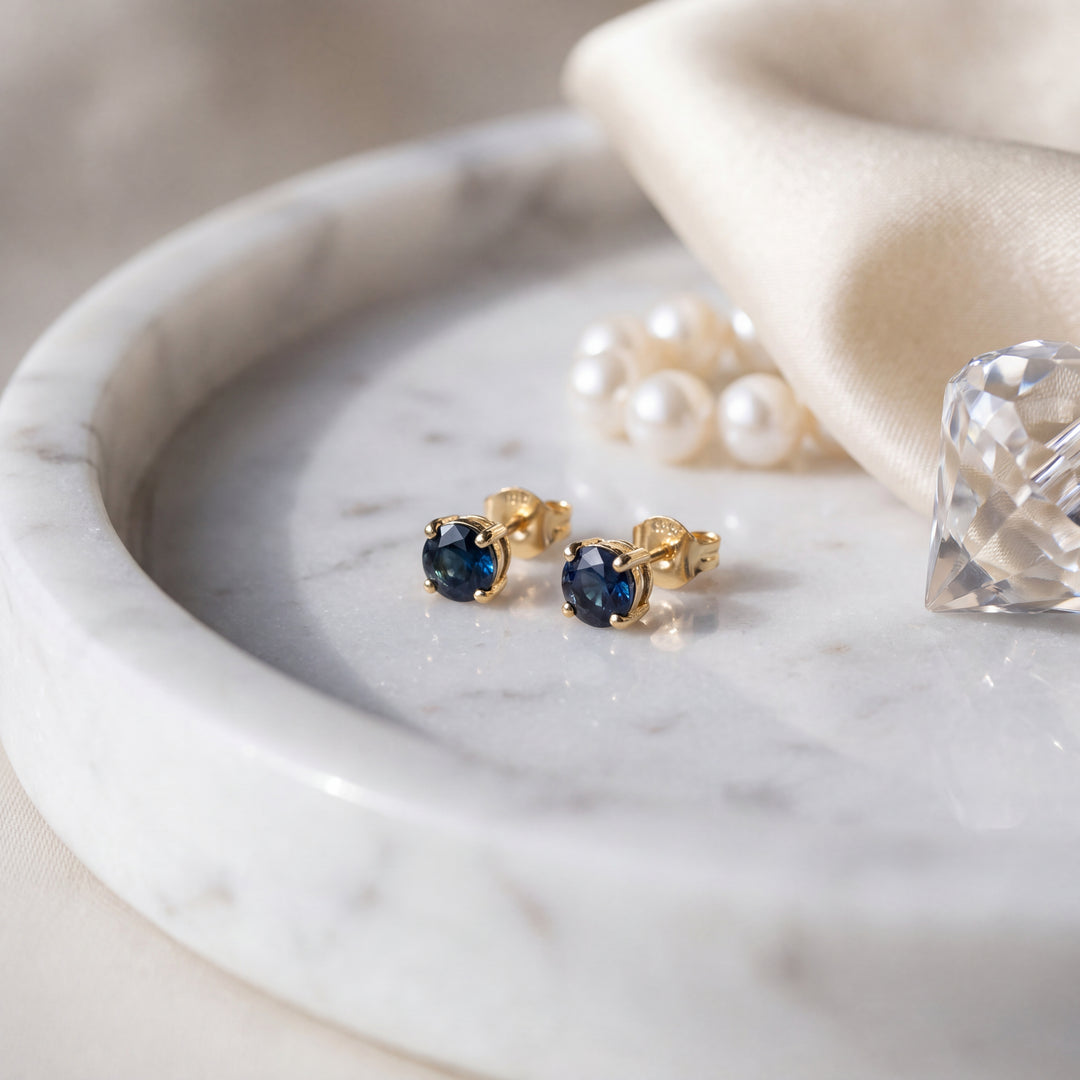 EST 14KTY 0.50CTW 3.5MM RC BLUE SAPPHIRE STUDS CONTEMPORARY