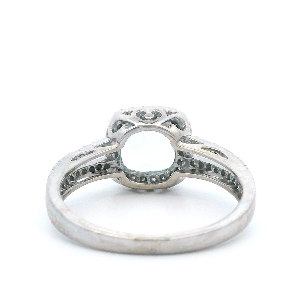 Estate 14K White Gold 1.62ctw Cushion Aquamarine & Diamond Halo Ring