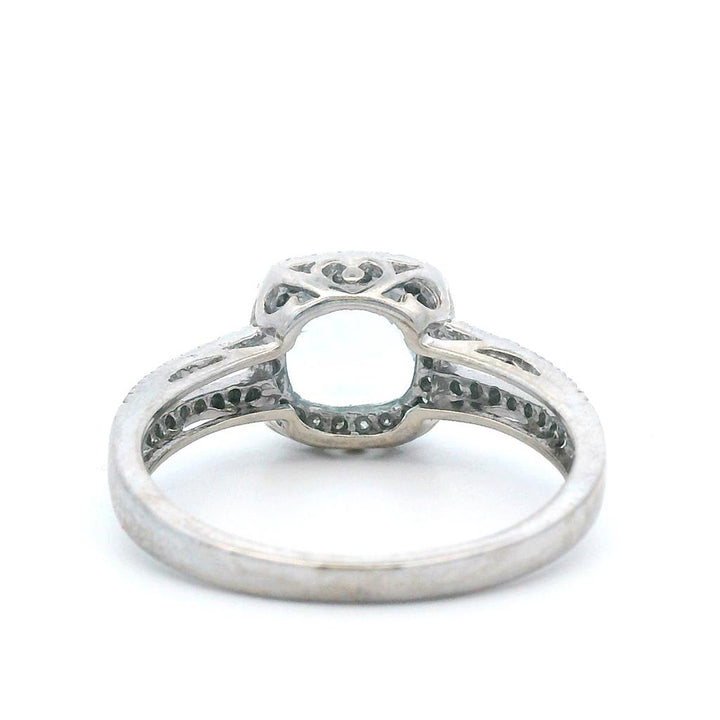 Estate 14K White Gold 1.62ctw Cushion Aquamarine & Diamond Halo Ring