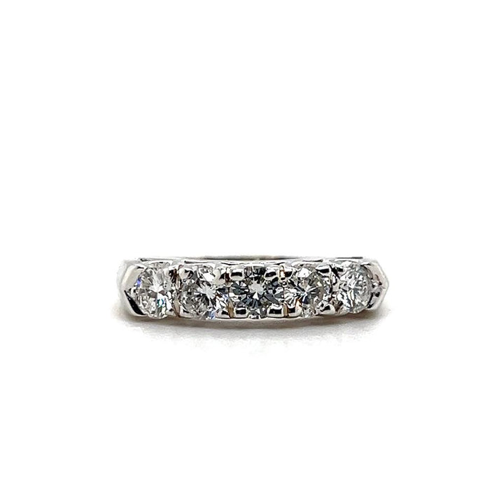 Estate 14K White Gold Round Diamond Five-Stone Wedding Band - 0.85 TCW Contemporary Design