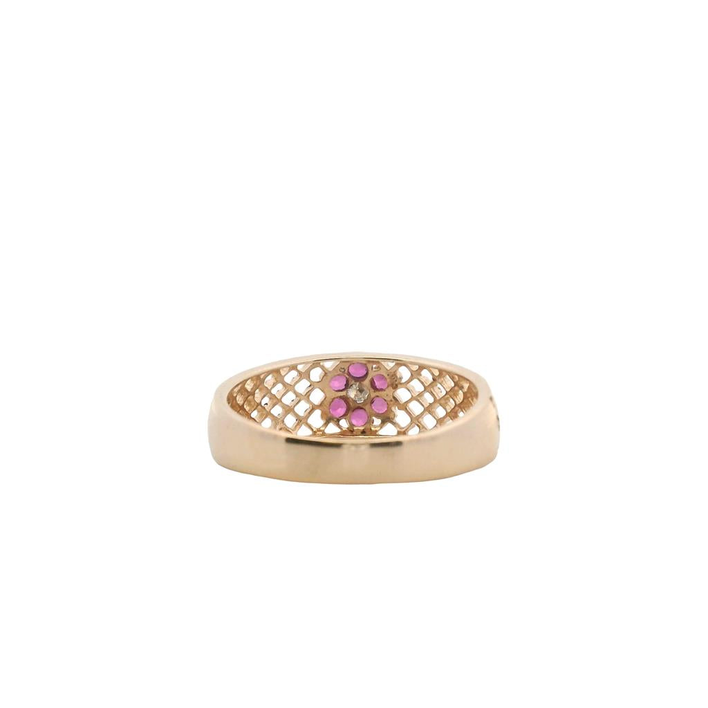 Estate 14K Yellow Gold 0.79ctw Ruby & Diamond Flower Ring
