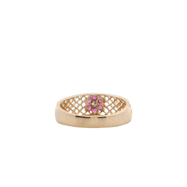 Estate 14K Yellow Gold 0.79ctw Ruby & Diamond Flower Ring