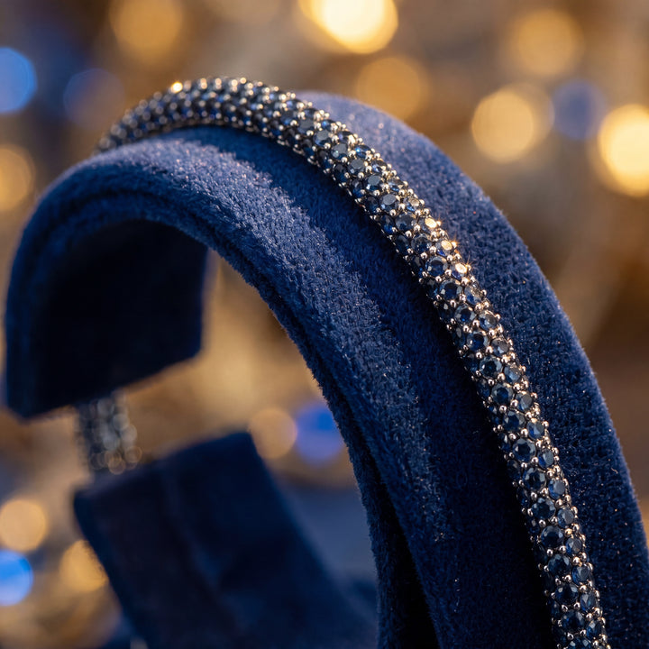 Estate 18K White Gold 9.17CTW Blue Sapphire Snake Bracelet