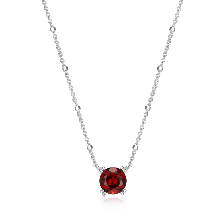 Sterling Silver Rhodium Plated Round Garnet Sparkle Solitaire with 18" Chain