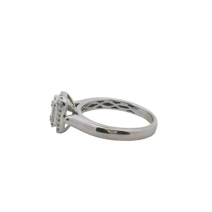 Estate 14K White Gold Baguette and Round Diamond Halo Engagement Ring - 0.35 TCW Contemporary Design