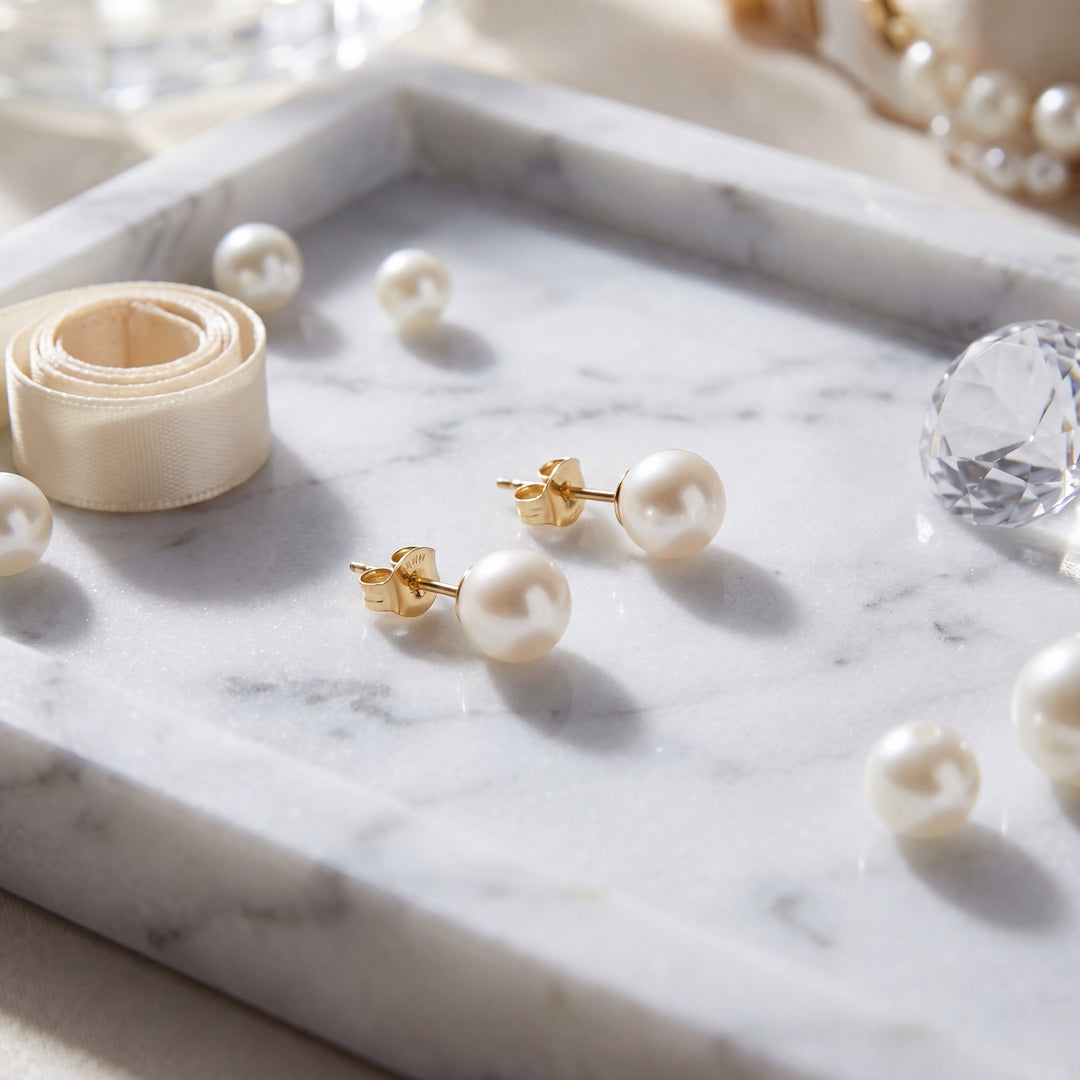 Estate 14K Yellow Gold 6.5-7MM Cultured Pearl Stud Earrings