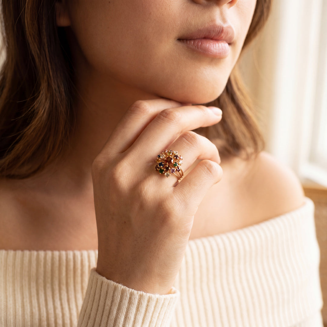 Estate 14K Rose Gold 1.66CTW Multi-Gemstone Cluster Ring