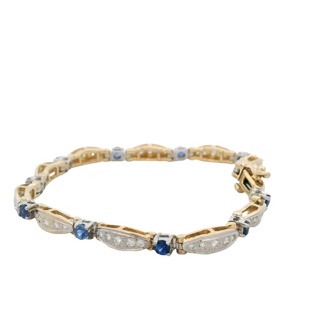 Estate 14K Two-Tone Gold Contemporary Blue Sapphire Diamond Bracelet