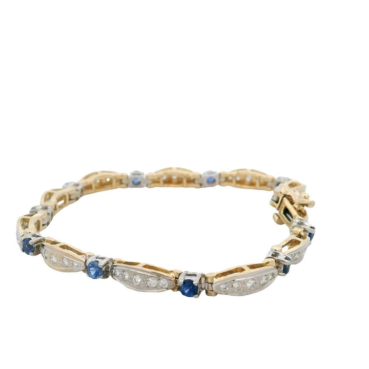 Estate 14K Two-Tone Gold Contemporary Blue Sapphire Diamond Bracelet