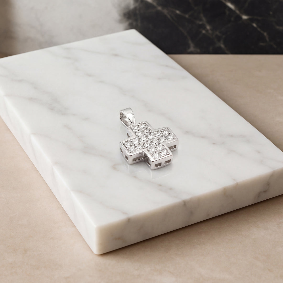 Estate Platinum 2.20CTW Princess-Cut Diamond Cross Pendant
