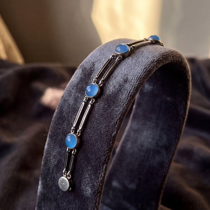 Estate Sterling Silver Enamel & Glass Bracelet, Art Deco