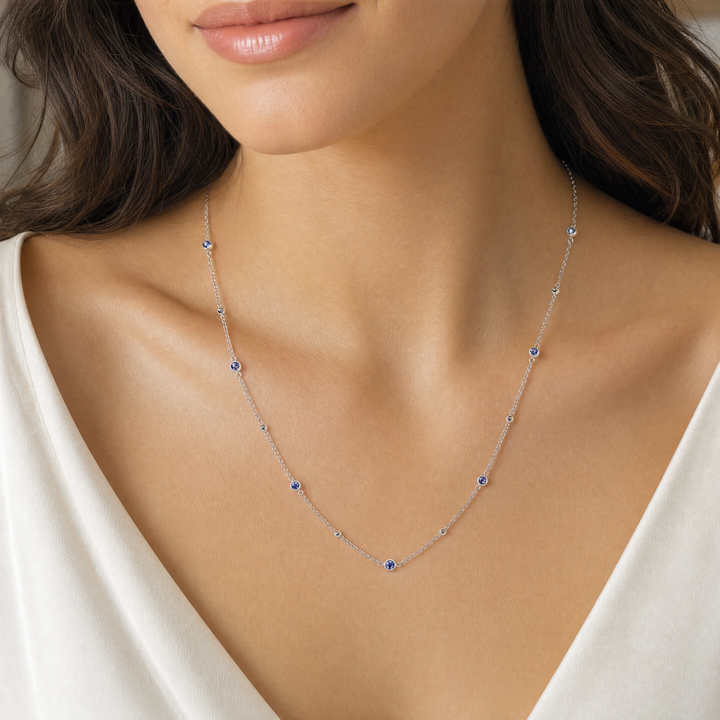 14K White Gold Effy Tanzanite & Diamond Station Necklace