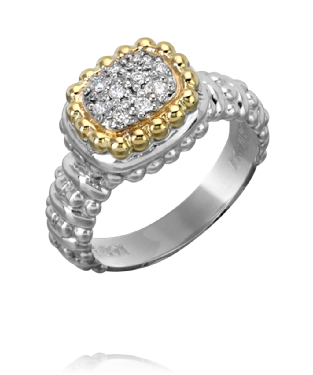 Sterling Silver & 14K Yellow Gold 0.10ctw Diamond Cluster Ring