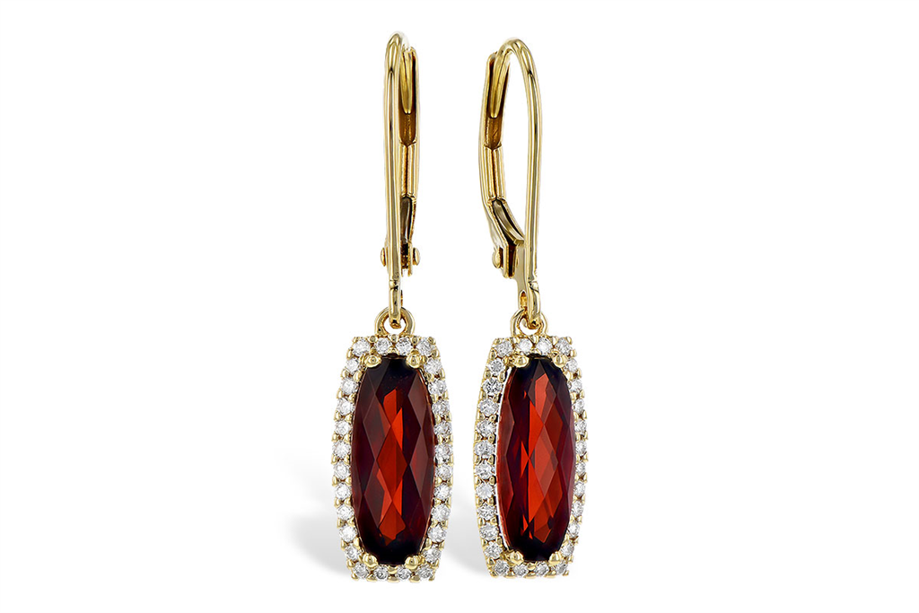 14K Yellow Gold 2.25ctw Garnet & Diamond Halo Drop Earrings by Allison Kaufman