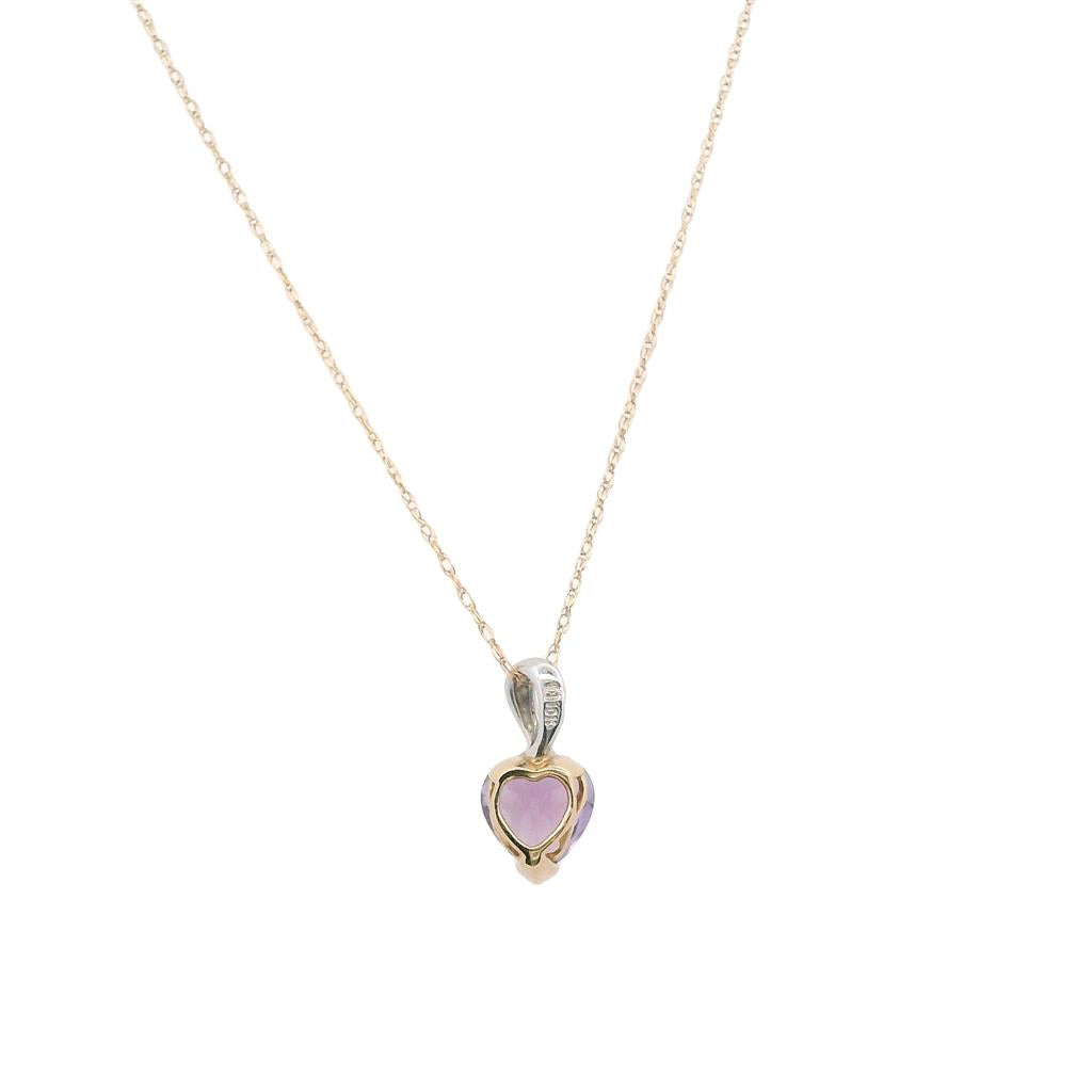 Estate 10K Two Tone Gold 1.59ctw Heart Shaped Amethyst Necklace