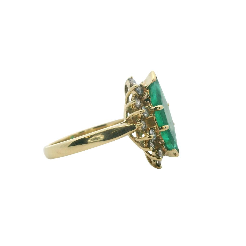 Estate 18K Yellow Gold 1.82ctw Marquise Emerald & Diamond Halo Ring