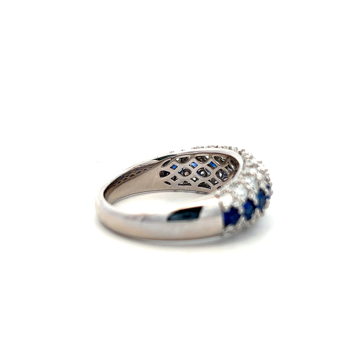 14K White Gold 2.51ctw Blue Sapphire & Diamond Multi Row Ring