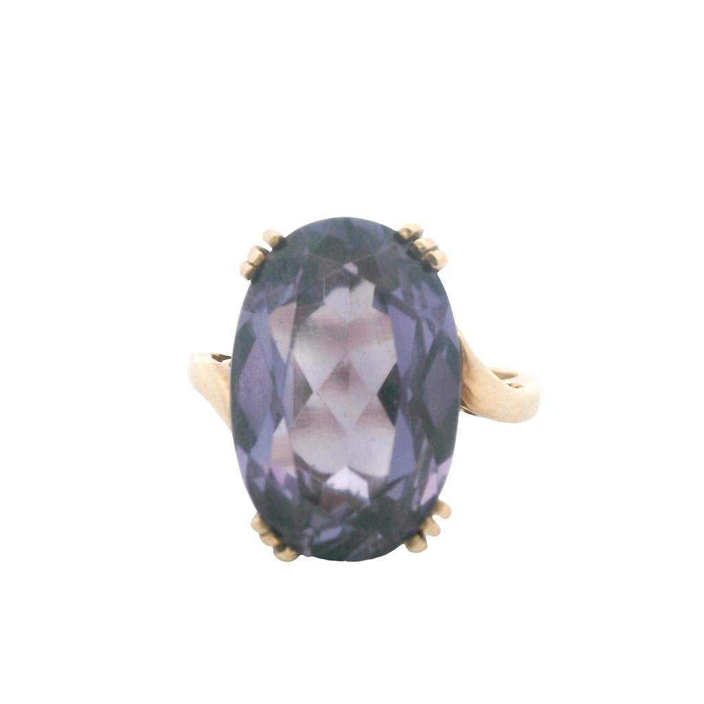 Estate 10K Yellow Gold Synthetic Color Change Sapphire Ring - 12.34 Carat Cocktail Design