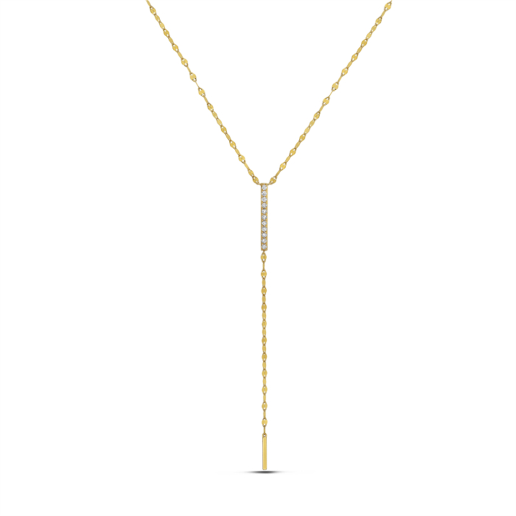 14K Yellow Gold Diamond Y-Style Marina Link Necklace with Adjustable 18" Chain