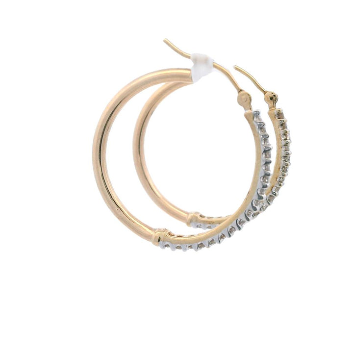 Estate 10K Yellow and White Gold Diamond Inside-Out Hoop Earrings