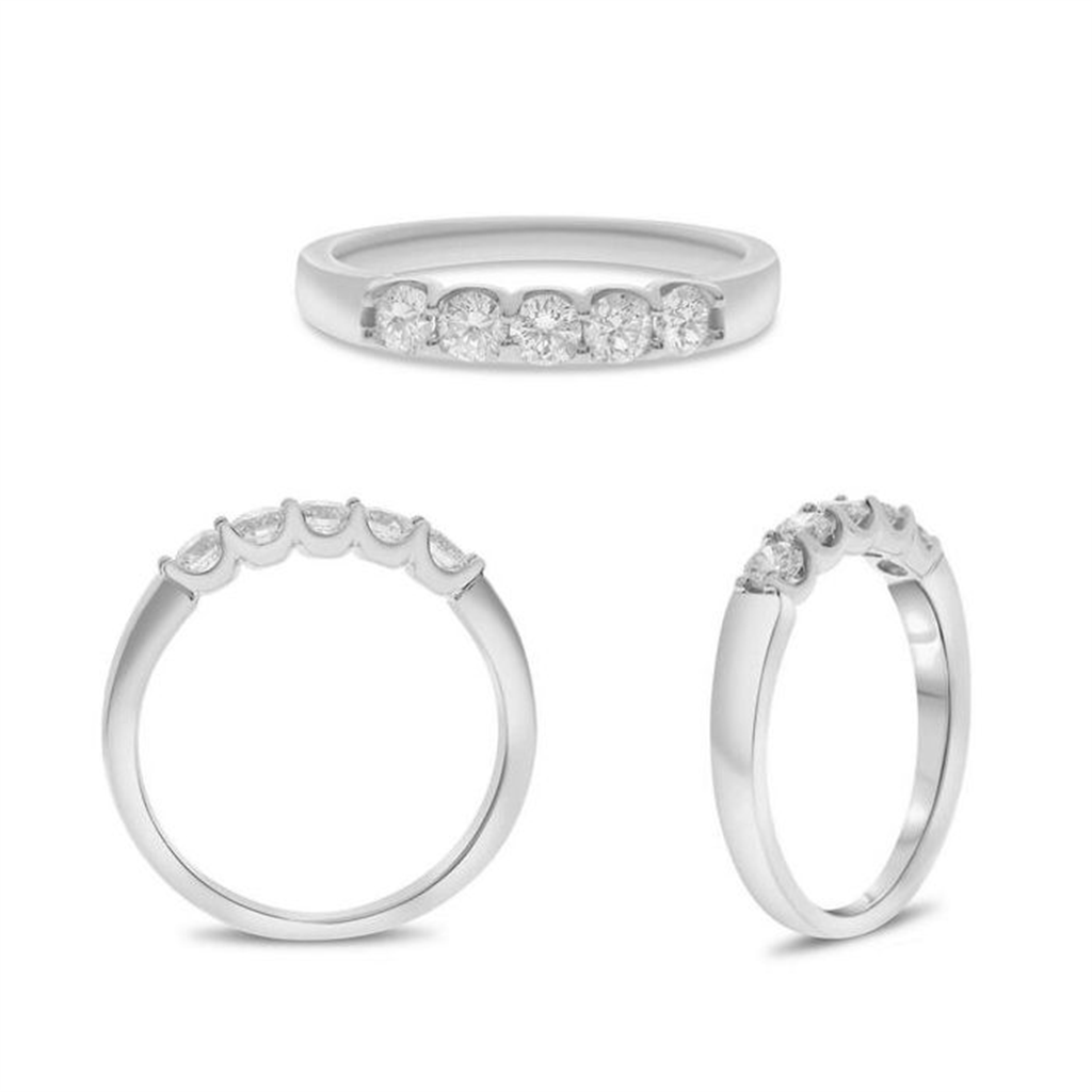 14K White Gold 0.50ctw Diamond Five Stone Wedding Band