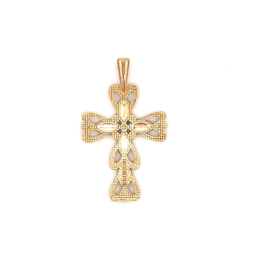 Estate 10K Two Tone Gold Leaf Design Cross Pendant