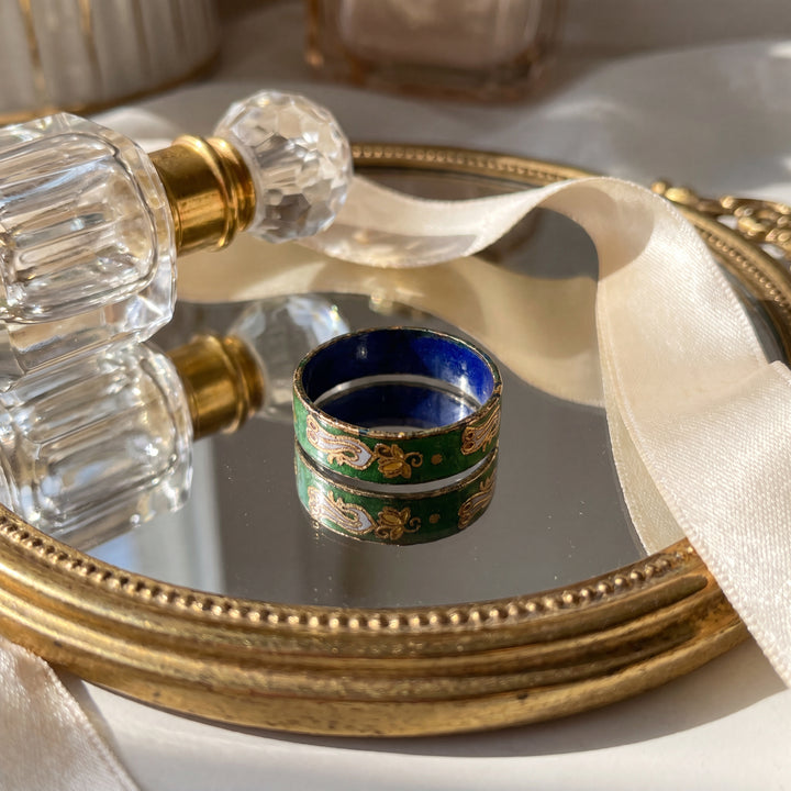 Estate 1970s Gold Tone Green & Multicolor Enamel Ring