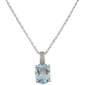 14K White Gold 1.01ctw Oval Aquamarine & Diamond Drop Necklace