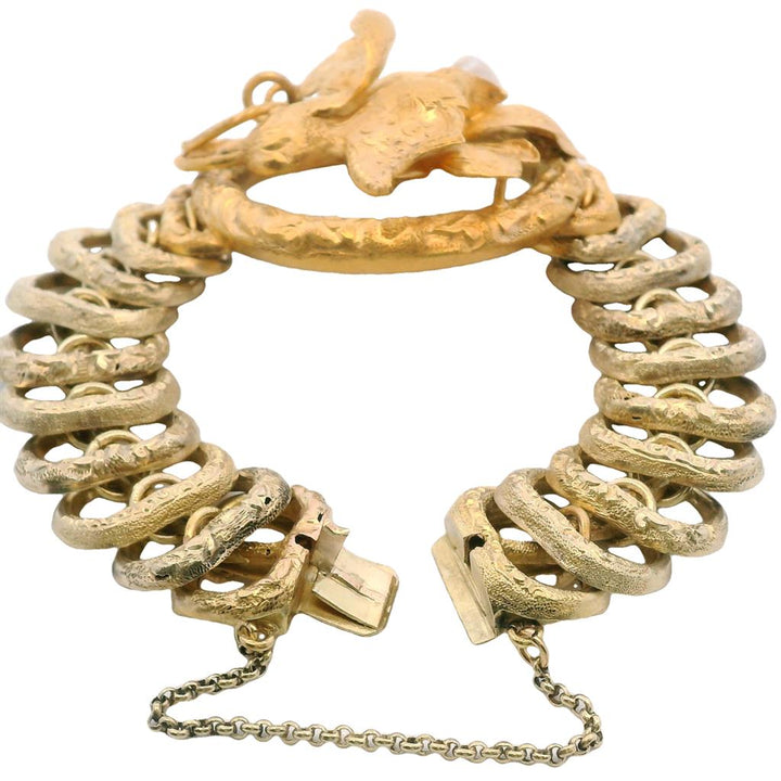 Estate 14K Yellow Gold Natural Pearl Orchid Flower Antique Bracelet