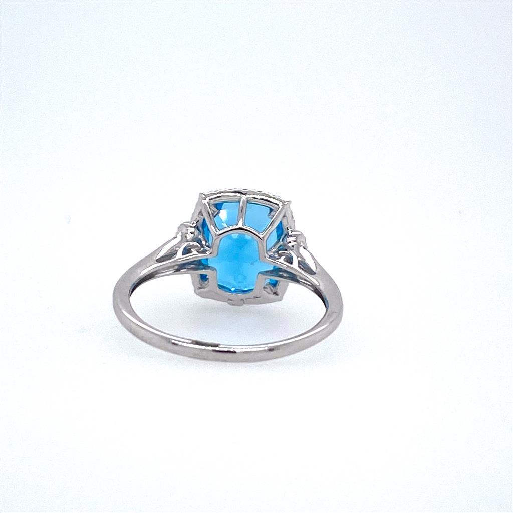 14K White Gold 3.78ctw Blue Topaz & Diamond Halo Ring by Bellarri