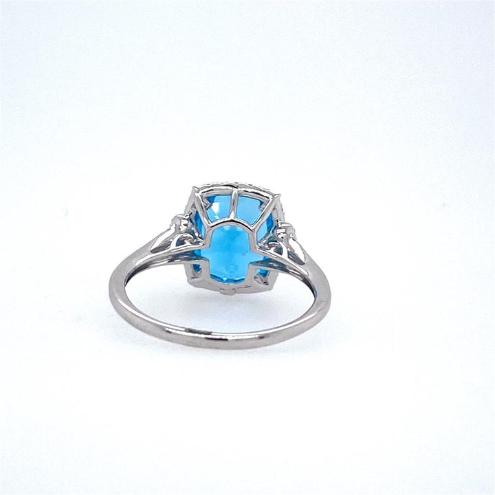 14K White Gold 3.78ctw Blue Topaz & Diamond Halo Ring by Bellarri