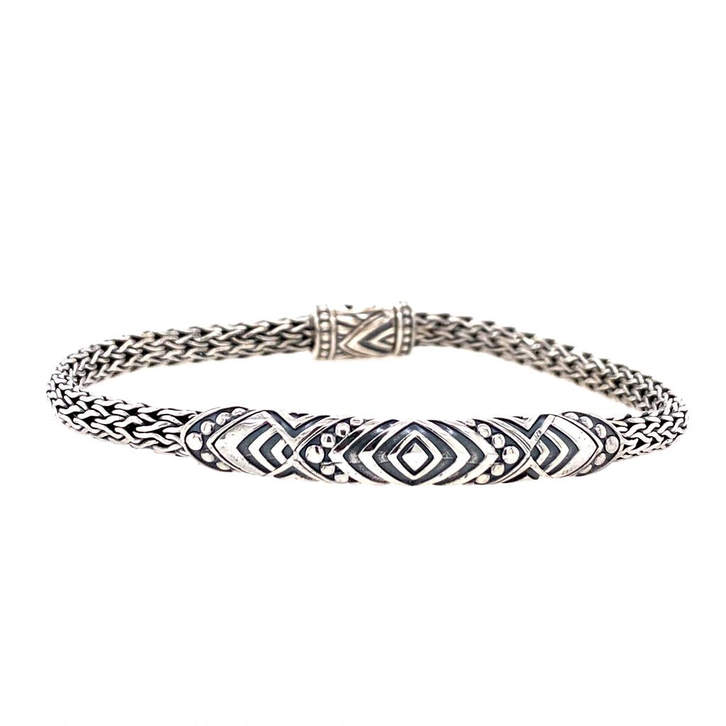 Sterling Silver Tribal Design Adang Bar Bracelet by Samuel B.