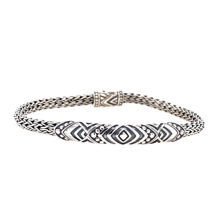 Sterling Silver Tribal Design Adang Bar Bracelet by Samuel B.
