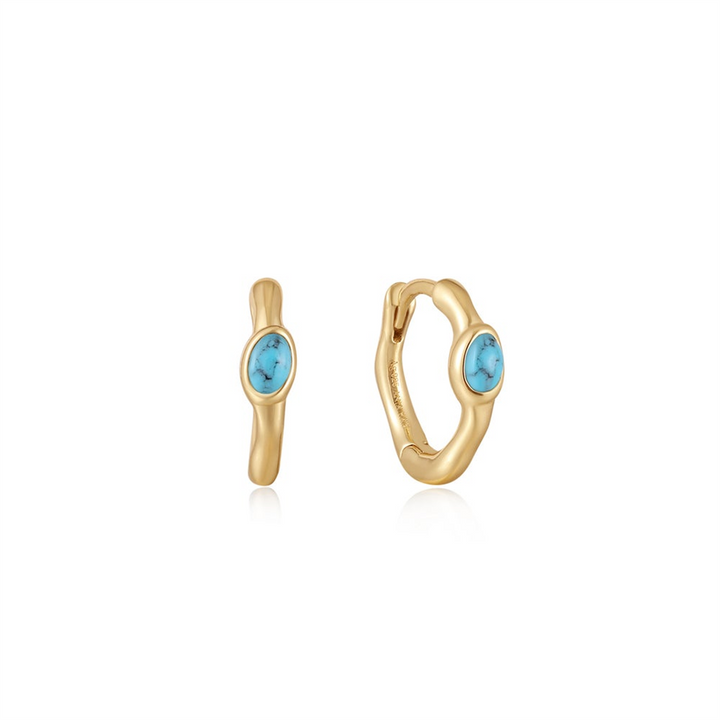 14K Gold Plated Oval SyntheticTurquoise Huggie Hoop Earrings by Ania Haie