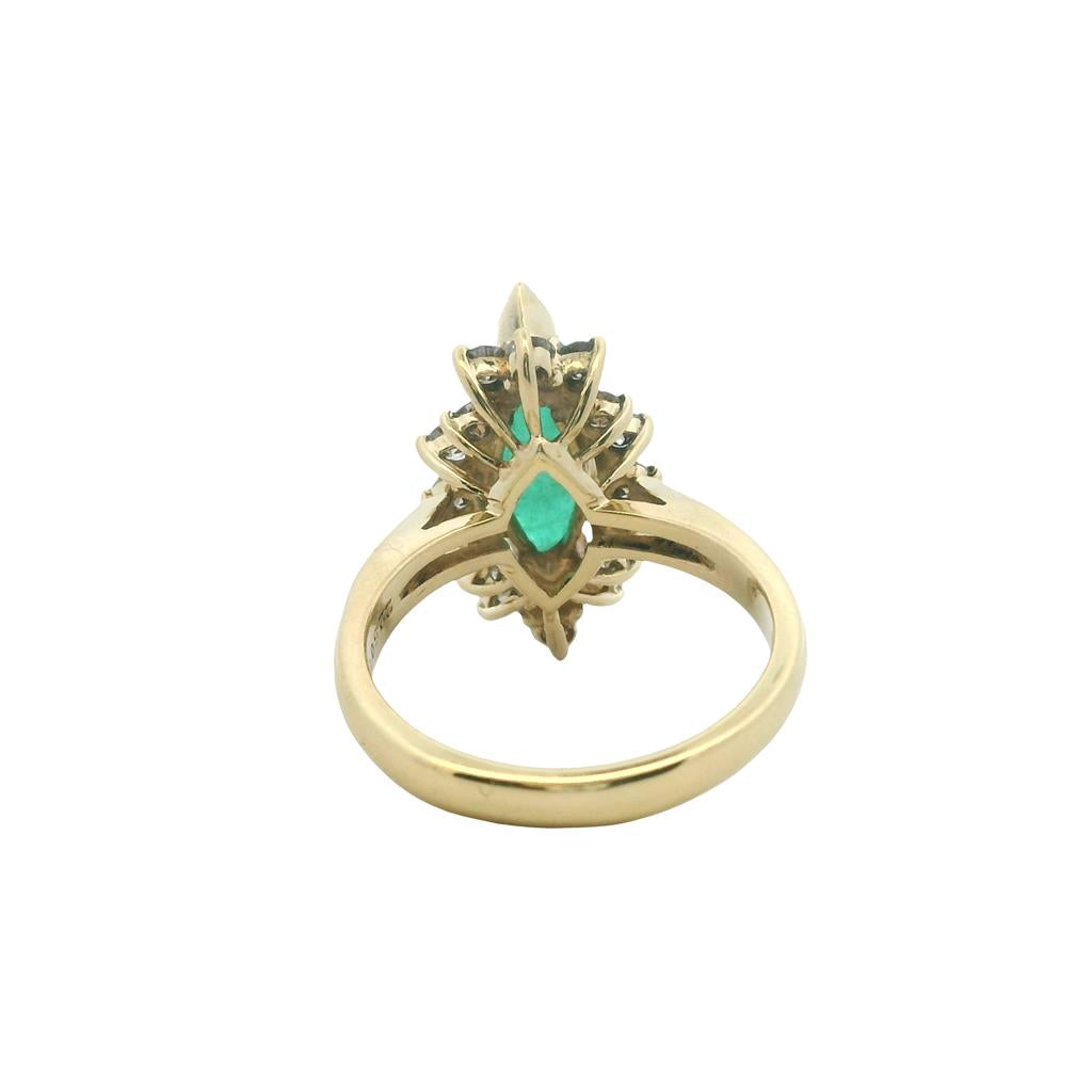 Estate 18K Yellow Gold 1.82ctw Marquise Emerald & Diamond Halo Ring