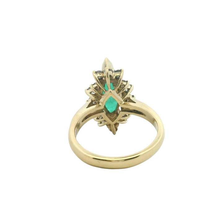 Estate 18K Yellow Gold 1.82ctw Marquise Emerald & Diamond Halo Ring
