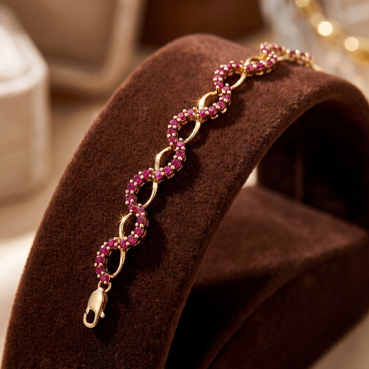 Estate 10K Yellow Gold Synthetic Ruby Infinity Link Bracelet