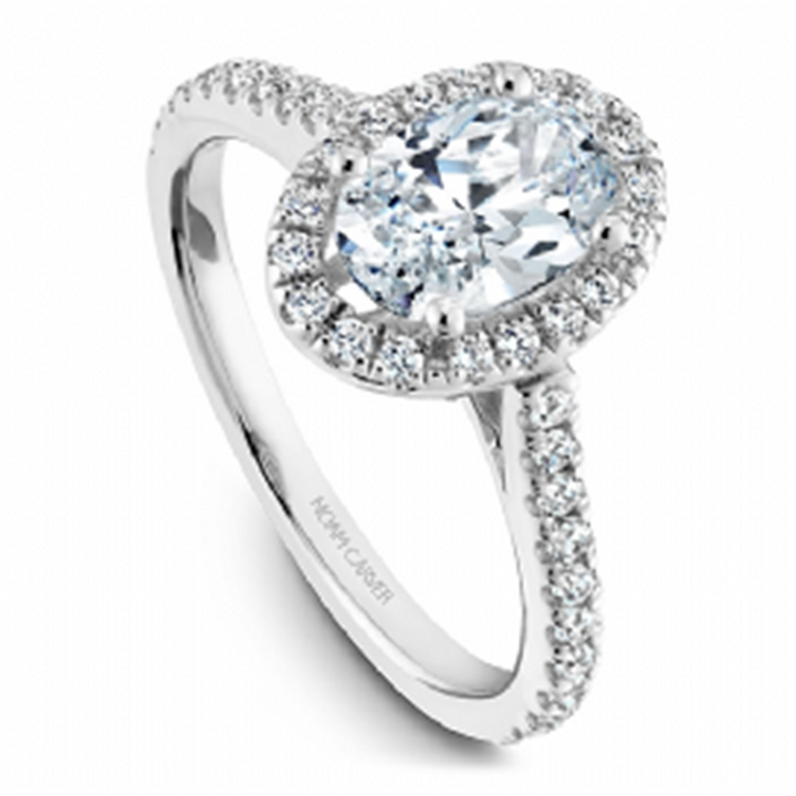 14K White Gold 0.37ctw Diamond Oval Halo Engagement Ring Mounting