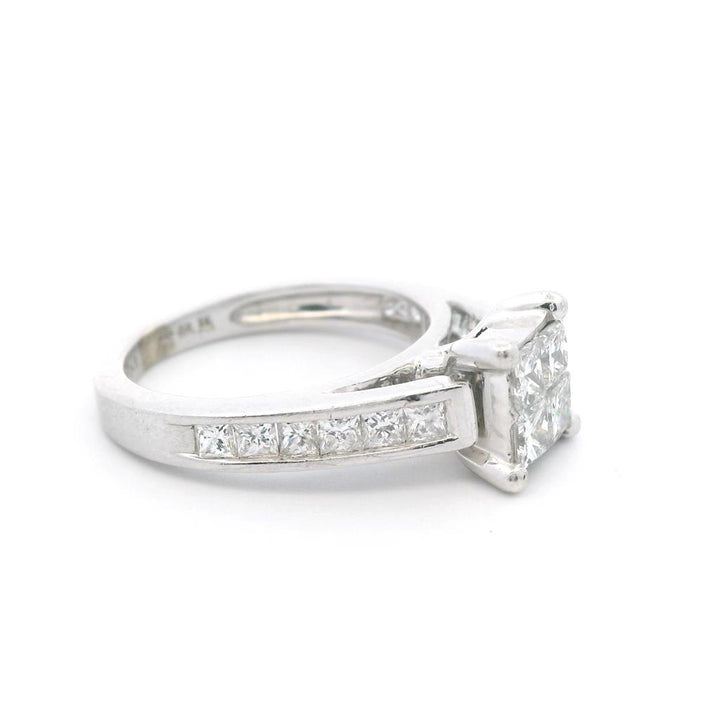 Estate 14K White Gold 0.96ctw Princess Cut Diamond Cluster Engagement Ring