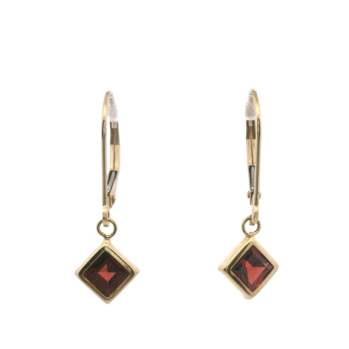 Estate 14K Yellow Gold Garnet Drop Earrings - Square Cut