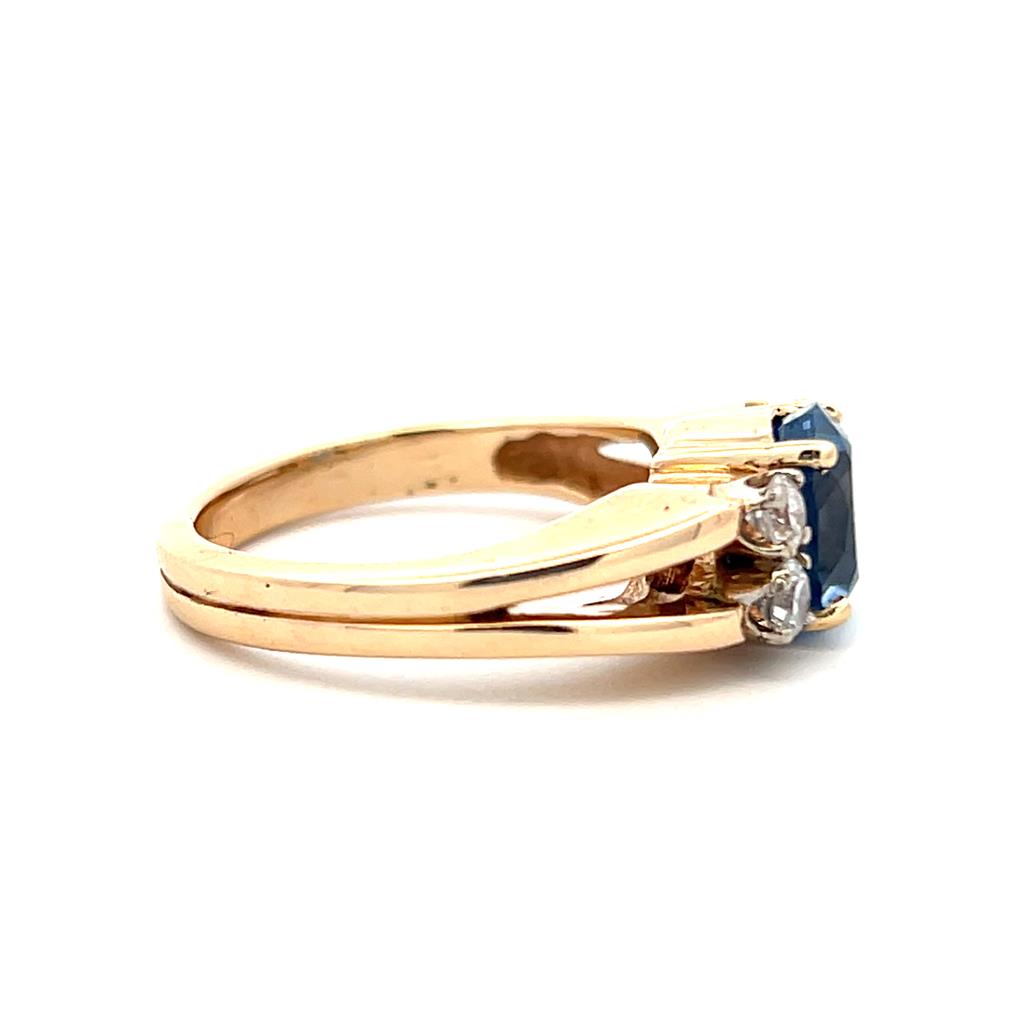 Estate 14K Yellow Gold 2.91ctw Oval Blue Sapphire & Diamond Ring