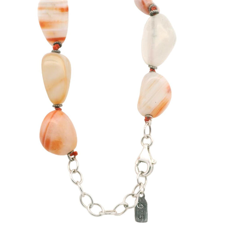 EST Sterling Silver Agate, Shell & Carnelian Bead 20" Necklace Contemporary