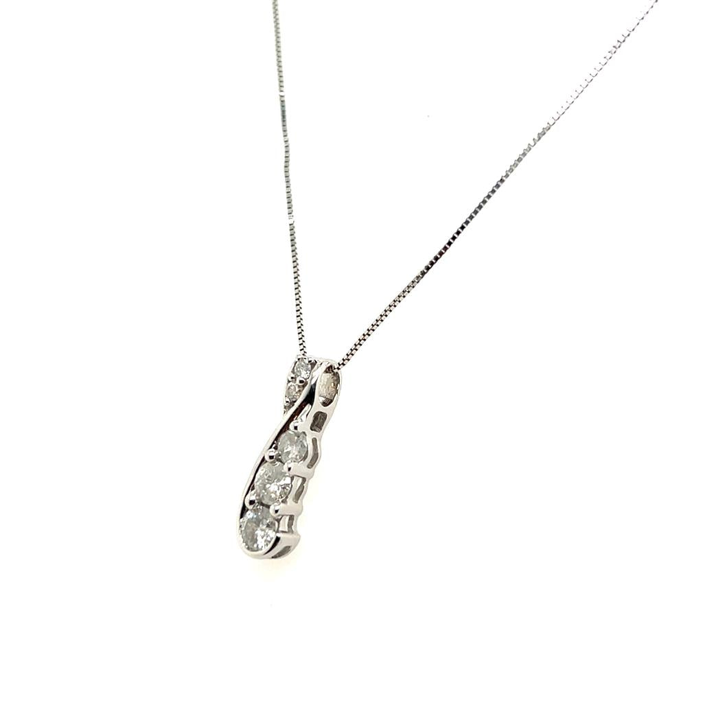 Estate 10K White Gold Diamond Journey Pendant Necklace