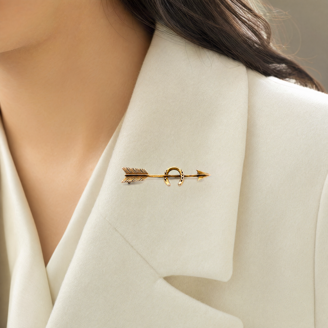 Estate Victorian 14K Yellow Gold "Lucky in Love" Arrow & Horseshoe Pin