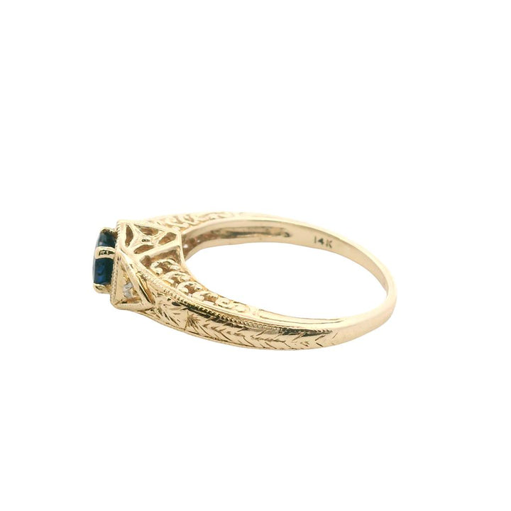 Estate 14K Yellow Gold 0.53ctw Blue Sapphire & Diamond Antique Style Ring
