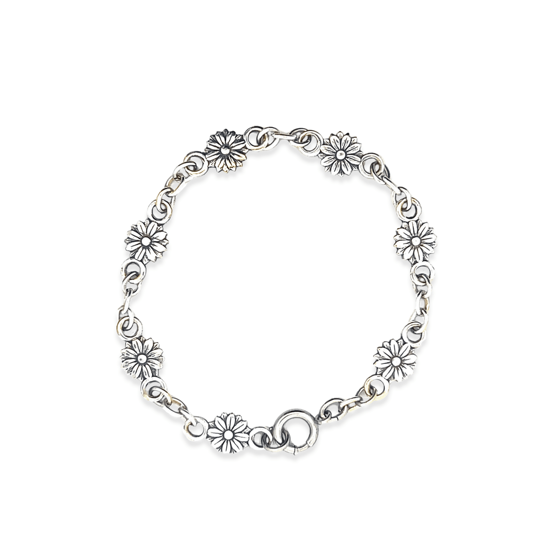 Estate Sterling Silver Art Deco Flower Link Bracelet